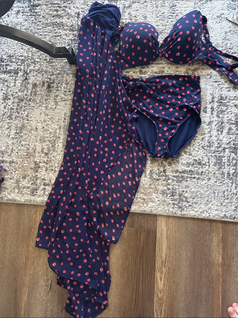 La Vie En Rose Navy Bikini Set with Pink Polka Dots